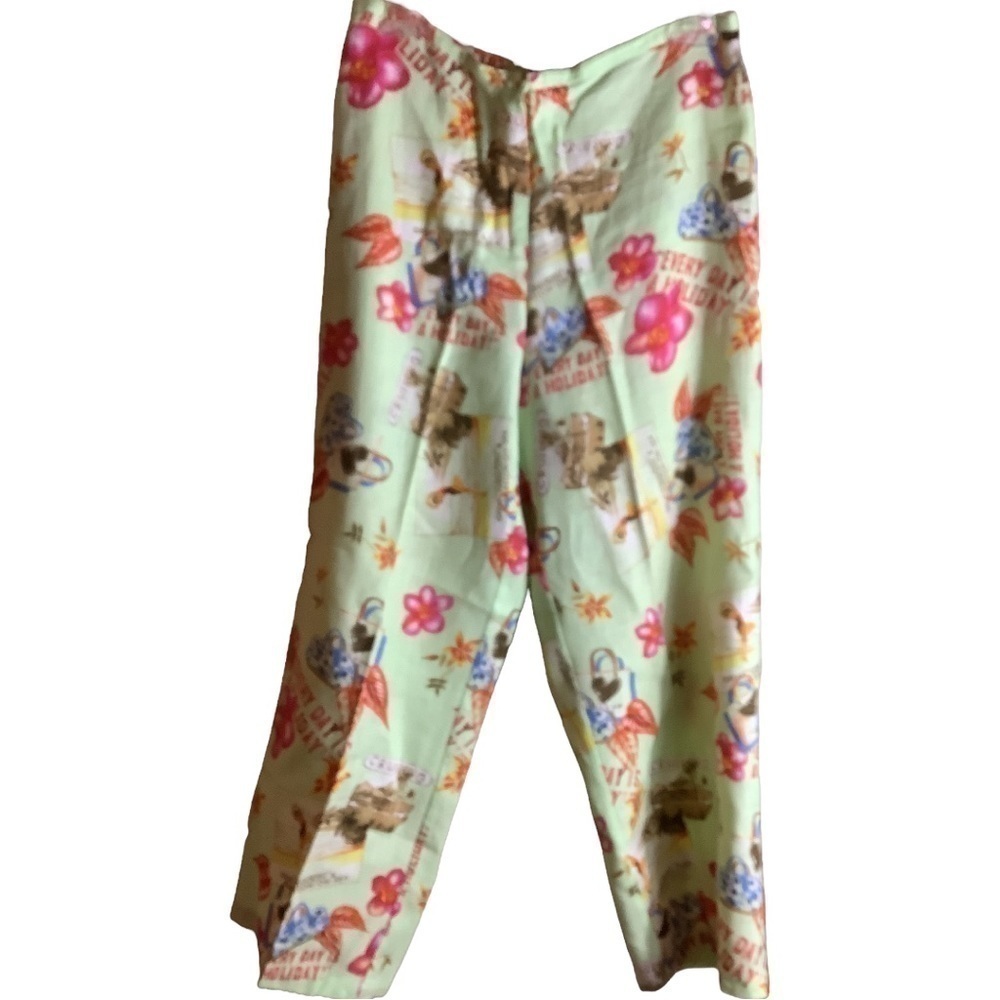 VINTAGE 90’s Dandy Cruise Print Linen Outfit Tie Front Top Cropped Pants MediumF - Picture 3 of 6